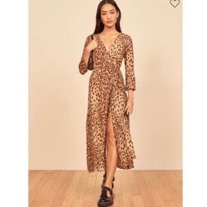 REFORMATION Alessandra Animal Print Wrap Midi Dress